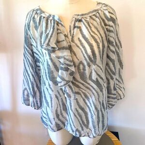Ann Taylor Loft Animal Print Blouse Gray White Size Medium